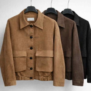 Trumpas švarkas iš minkšto dirbtinio zomšo